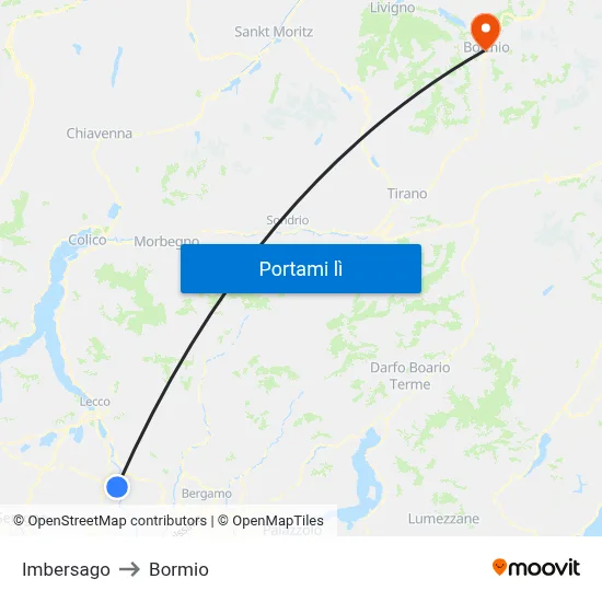 Imbersago to Bormio map