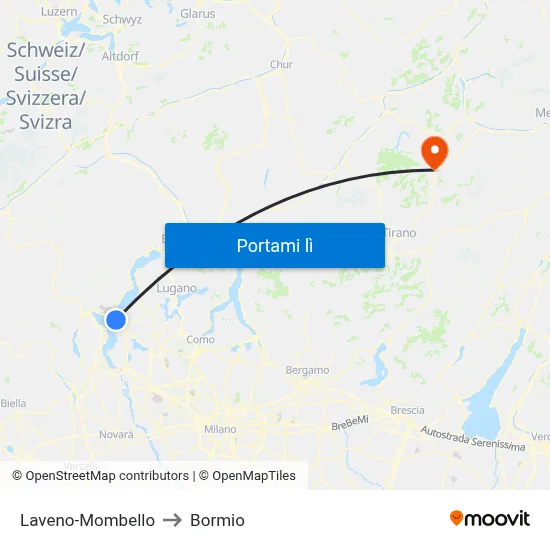 Laveno-Mombello to Bormio map