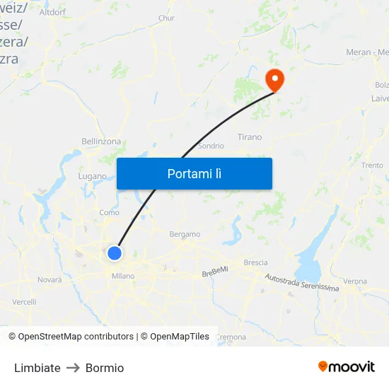 Limbiate to Bormio map