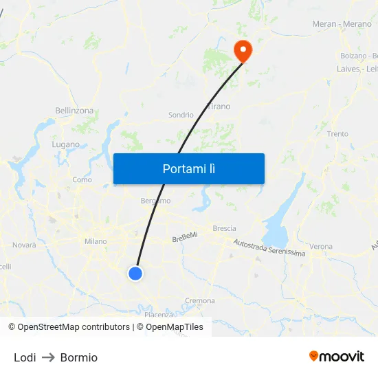 Lodi to Bormio map