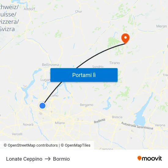 Lonate Ceppino to Bormio map