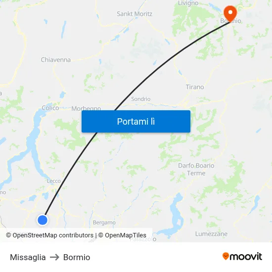 Missaglia to Bormio map