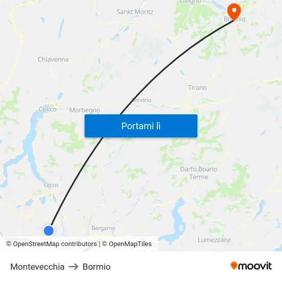 Montevecchia to Bormio map