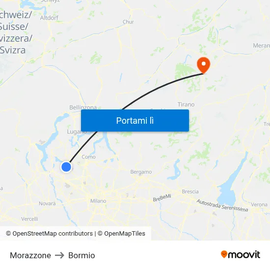 Morazzone to Bormio map