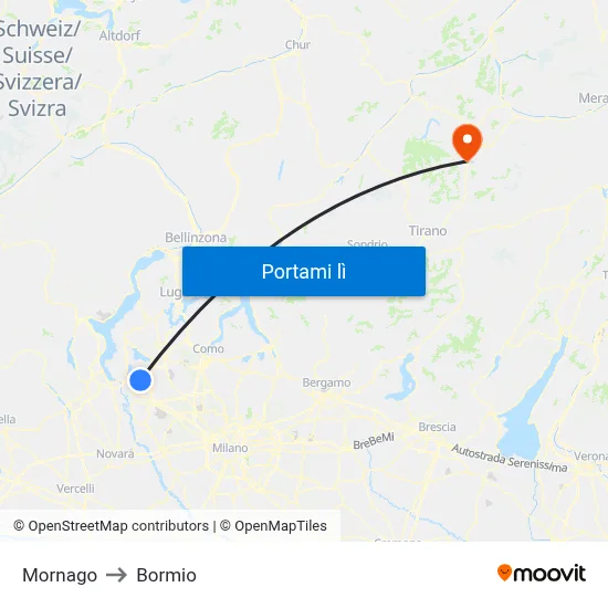 Mornago to Bormio map
