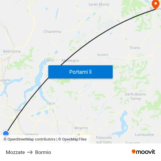 Mozzate to Bormio map