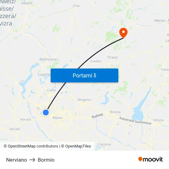 Nerviano to Bormio map
