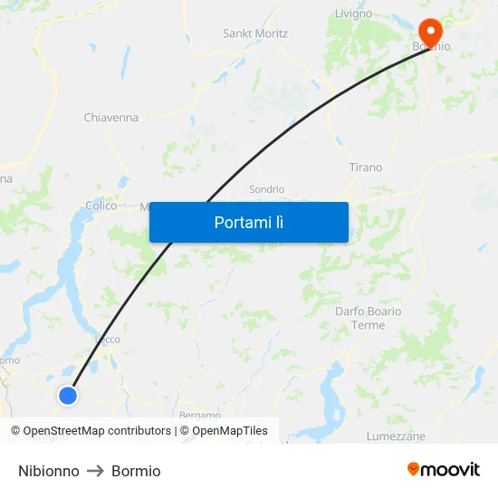 Nibionno to Bormio map