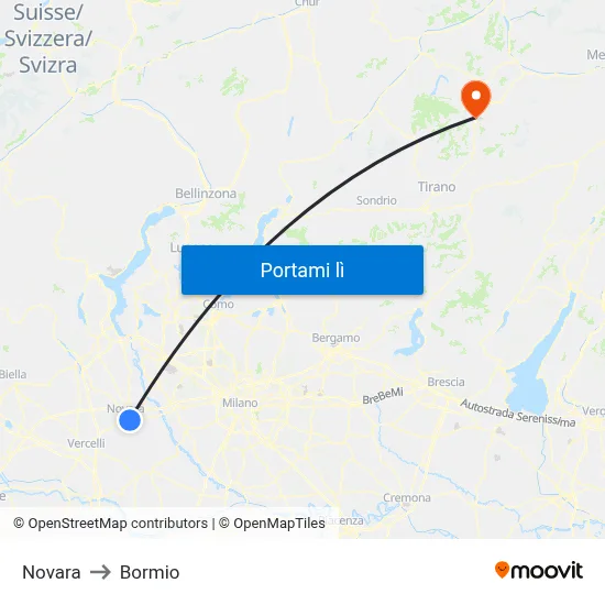 Novara to Bormio map