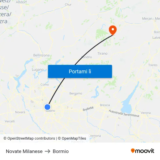 Novate Milanese to Bormio map