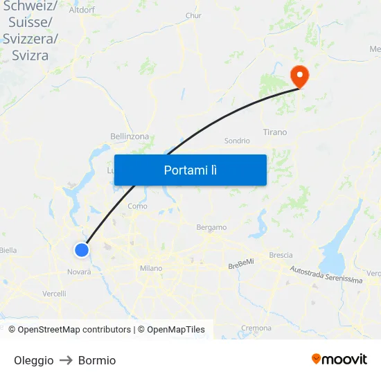 Oleggio to Bormio map