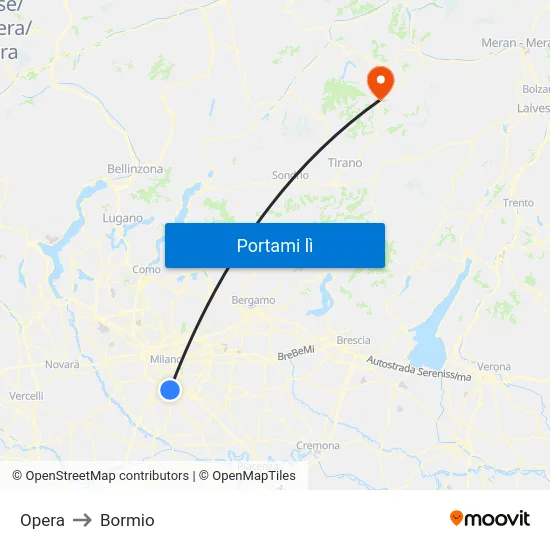 Opera to Bormio map