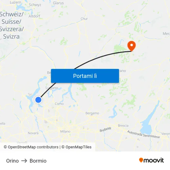 Orino to Bormio map