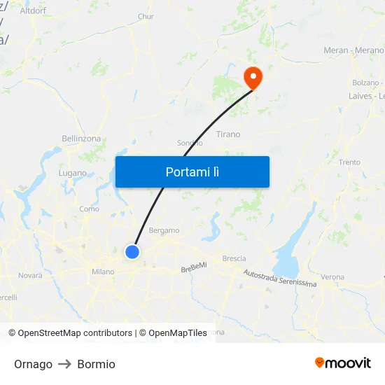 Ornago to Bormio map