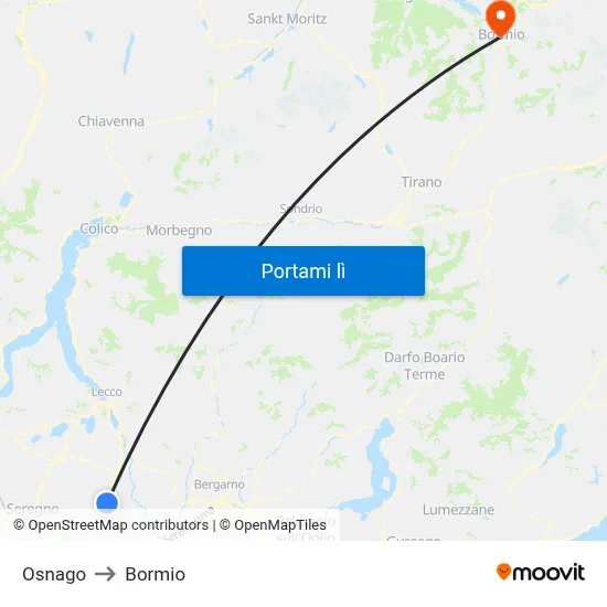 Osnago to Bormio map