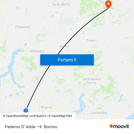 Paderno D' Adda to Bormio map