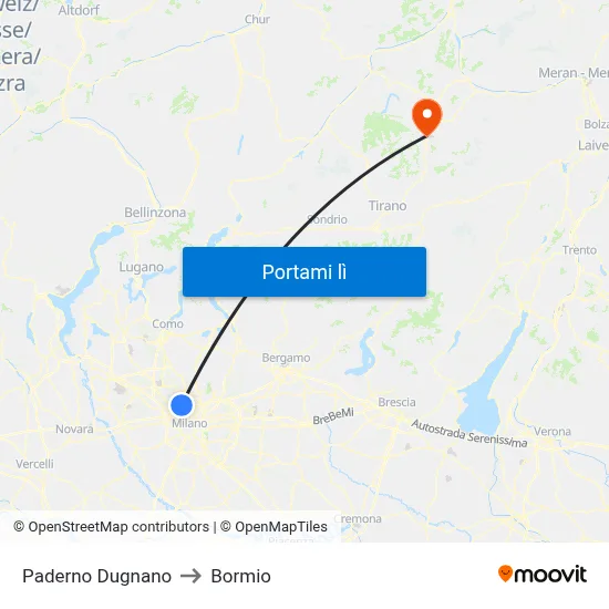 Paderno Dugnano to Bormio map