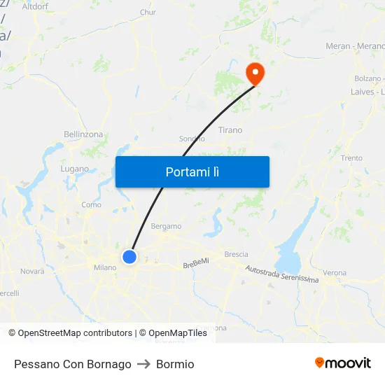 Pessano Con Bornago to Bormio map