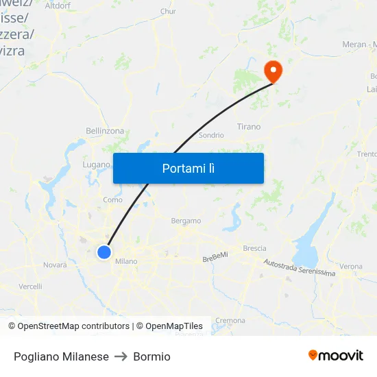 Pogliano Milanese to Bormio map