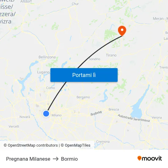 Pregnana Milanese to Bormio map