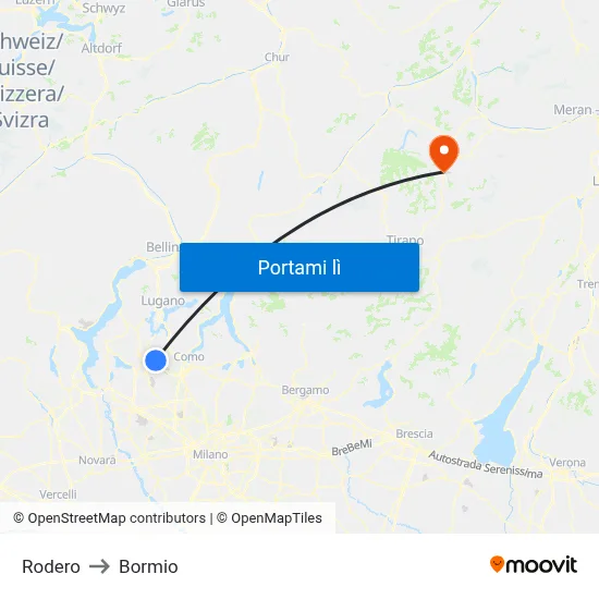 Rodero to Bormio map