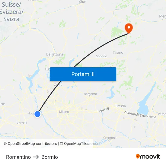 Romentino to Bormio map