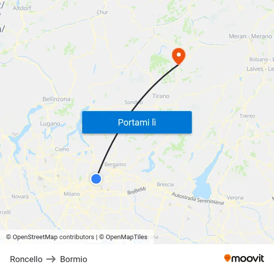 Roncello to Bormio map