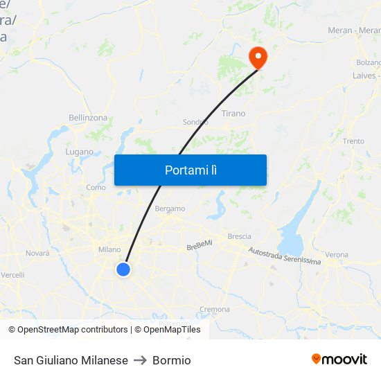 San Giuliano Milanese to Bormio map