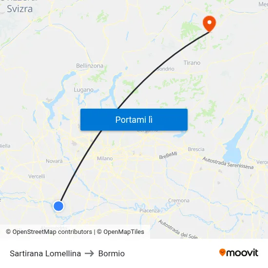 Sartirana Lomellina to Bormio map