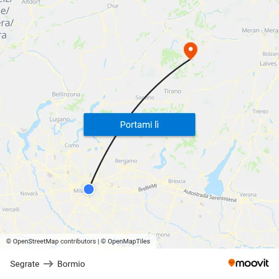 Segrate to Bormio map