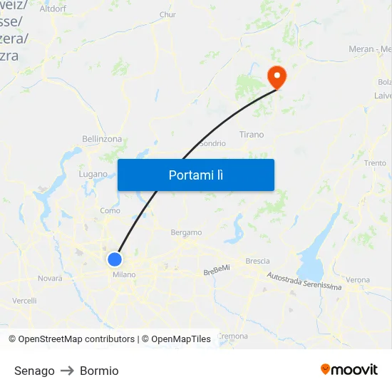Senago to Bormio map