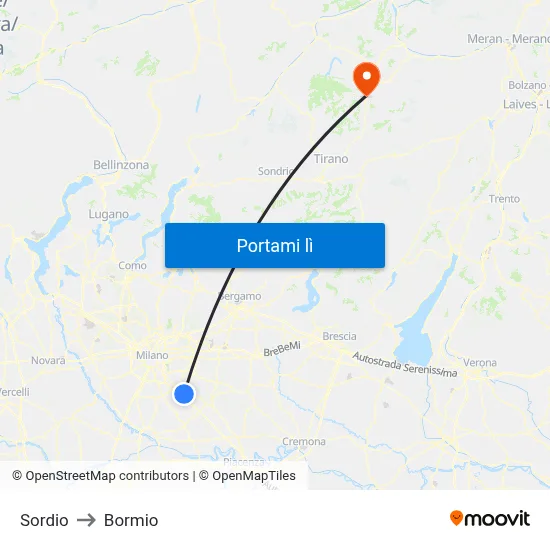 Sordio to Bormio map