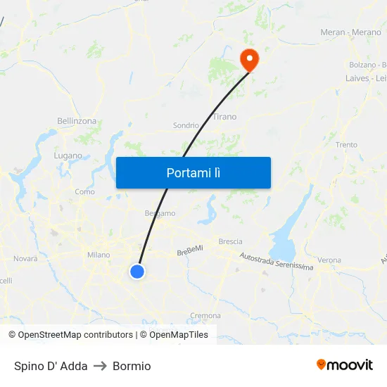 Spino D' Adda to Bormio map