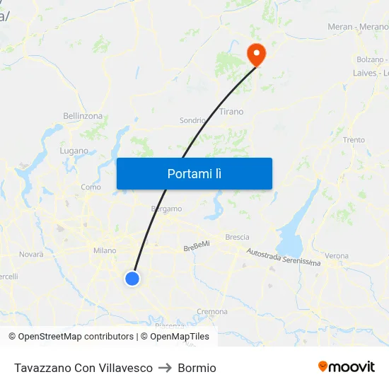 Tavazzano Con Villavesco to Bormio map