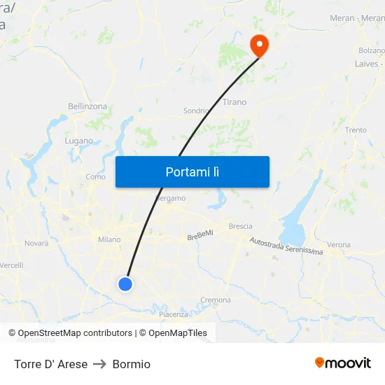 Torre D' Arese to Bormio map