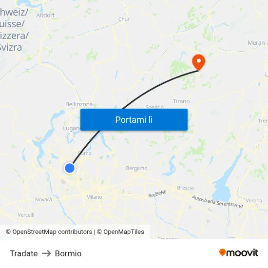 Tradate to Bormio map