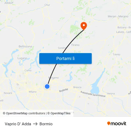 Vaprio D' Adda to Bormio map