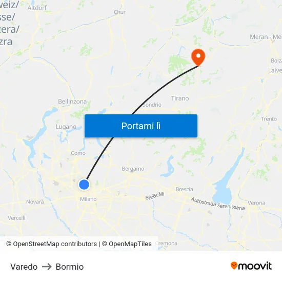 Varedo to Bormio map