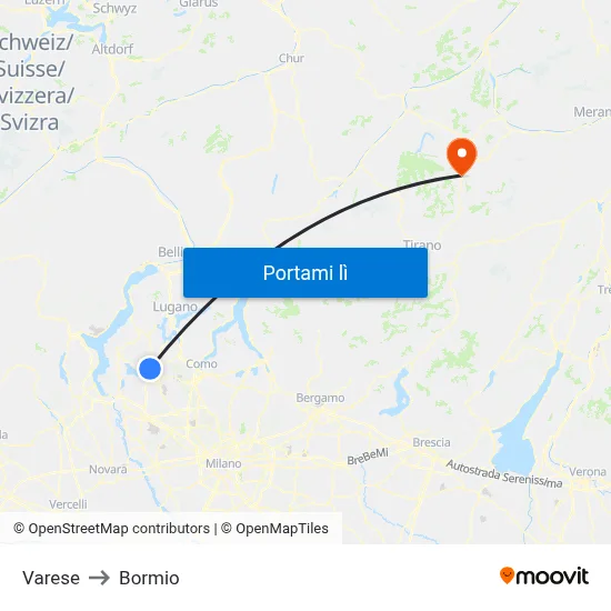 Varese to Bormio map