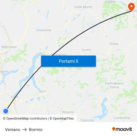 Veniano to Bormio map