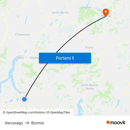 Vercurago to Bormio map