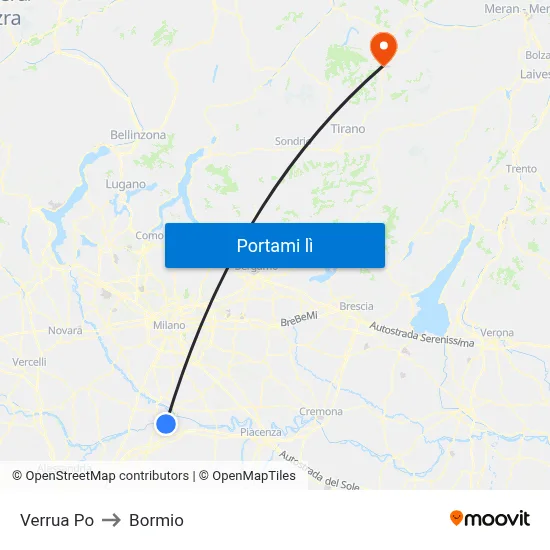 Verrua Po to Bormio map