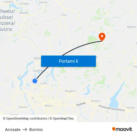 Arcisate to Bormio map