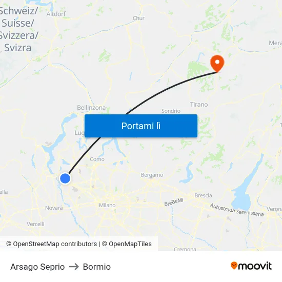 Arsago Seprio to Bormio map