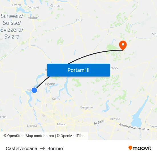 Castelveccana to Bormio map