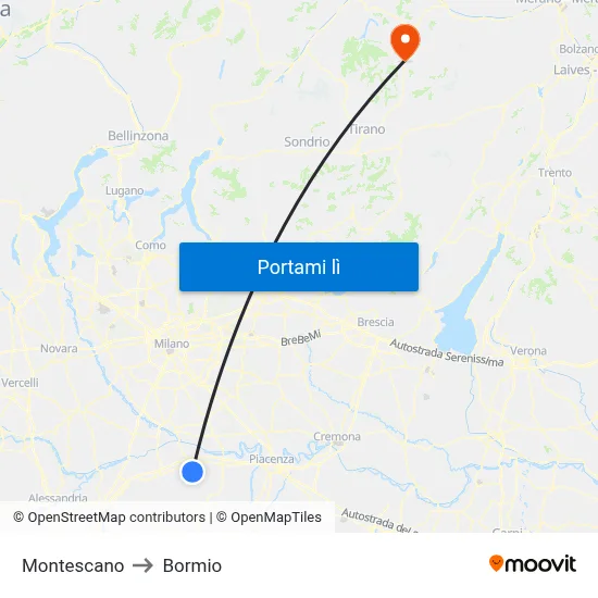 Montescano to Bormio map