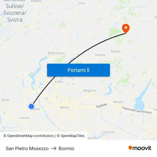 San Pietro Mosezzo to Bormio map