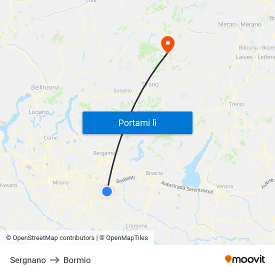 Sergnano to Bormio map