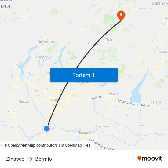Zinasco to Bormio map