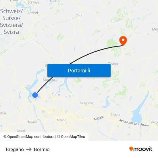 Bregano to Bormio map